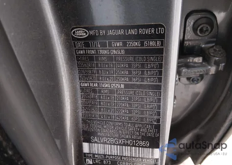 2015 Land Rover Range Rover Evoque Pure z USA, uszkodzony, nr VIN SALVR2BGXFH012869